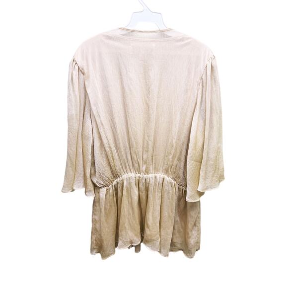 American Glamour Badgley Mischka Gold Flutter Boho Sleeve Blouse Size L - Picture 5 of 7